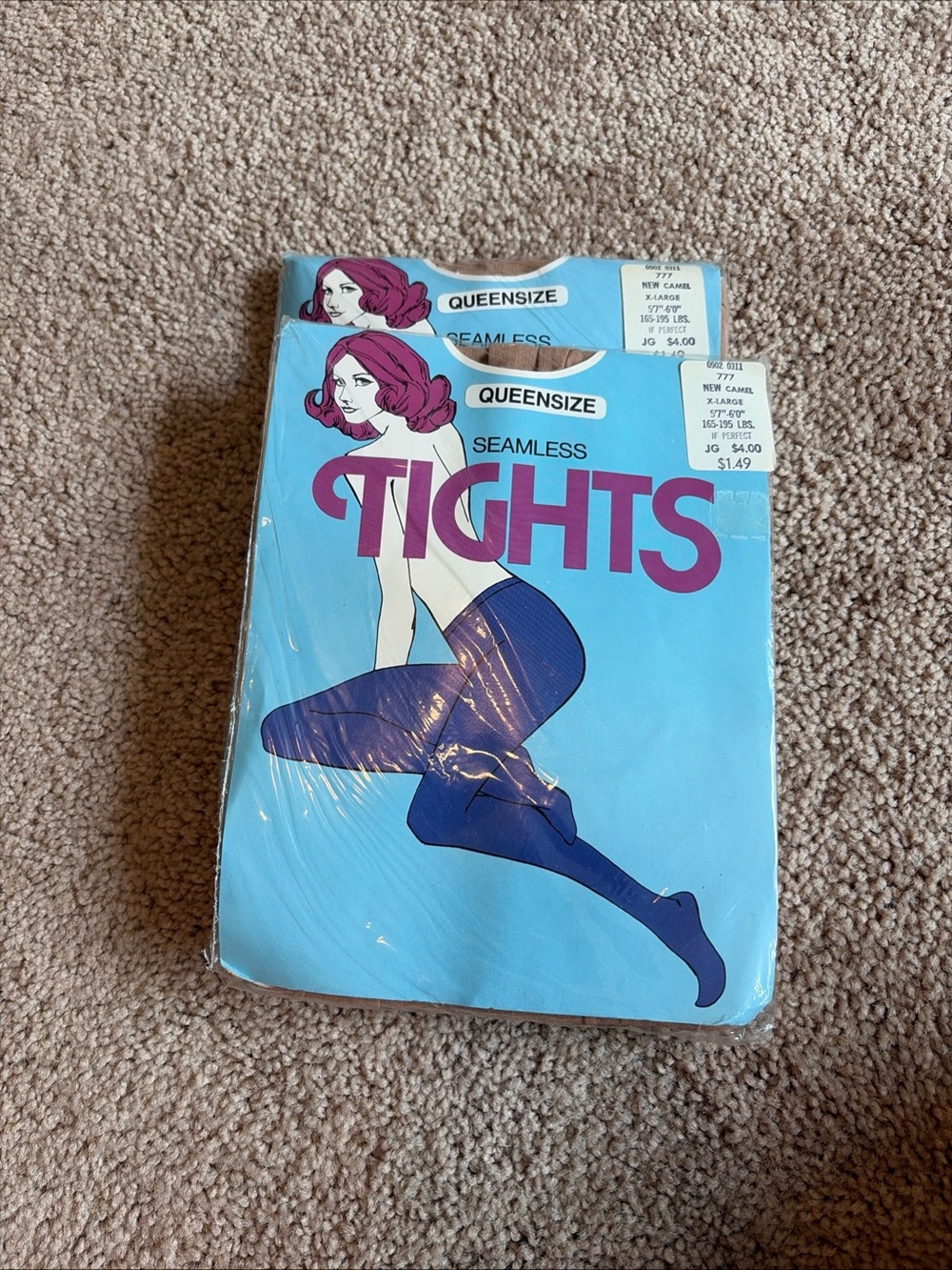 2) Vintage Queenside Seamless Tights (New camel Color) XL New